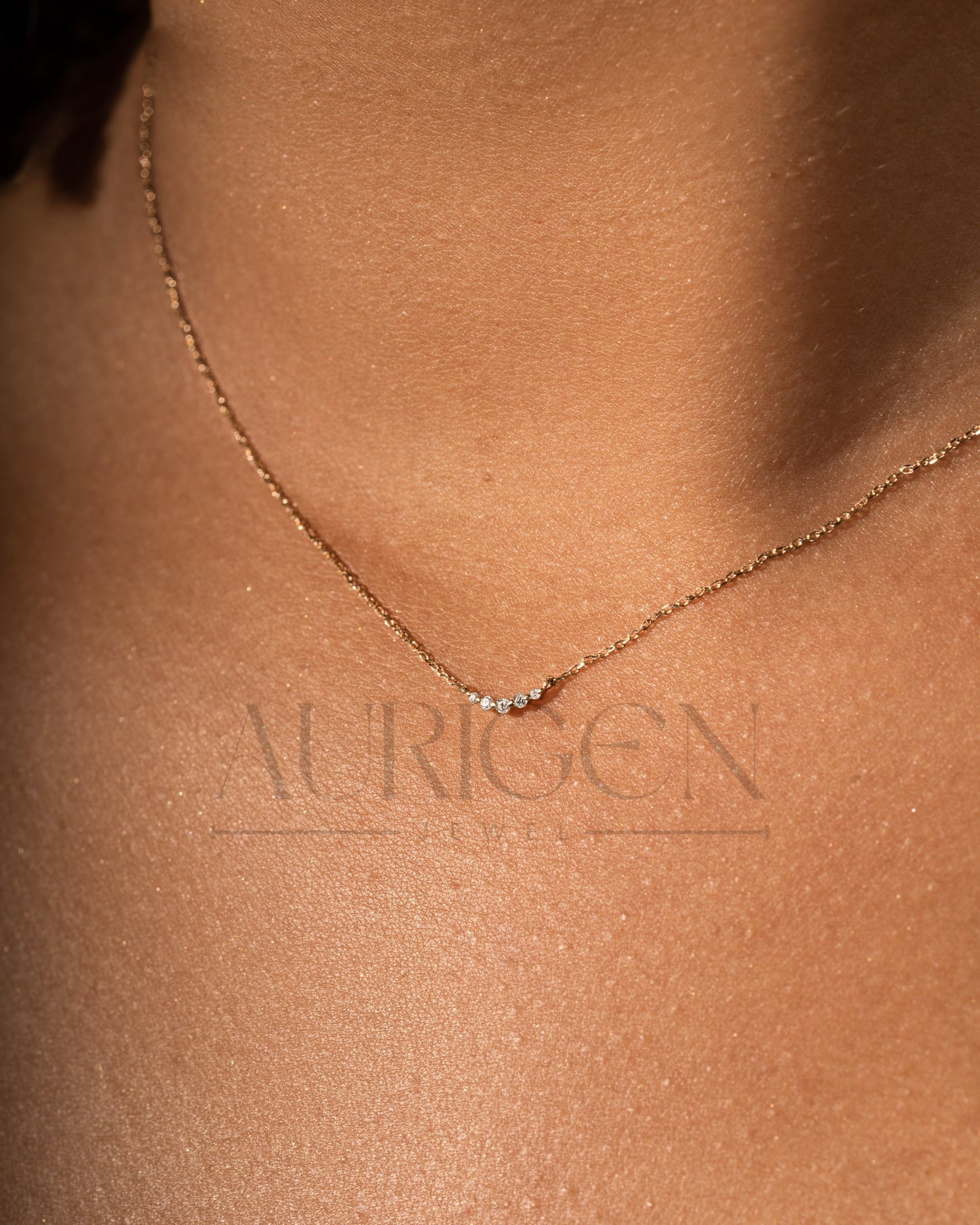 14K Solid Gold Round Cut Moissanite and Lab Grown Diamond Necklace