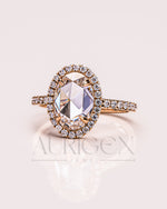 Elegant Oval Cut Moissanite and Lab Grown Diamond Ring With Halo and Pave Setting