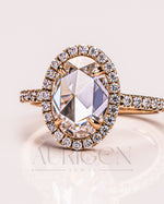 Elegant Oval Cut Moissanite and Lab Grown Diamond Ring With Halo and Pave Setting