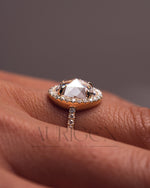 Elegant Oval Cut Moissanite and Lab Grown Diamond Ring With Halo and Pave Setting