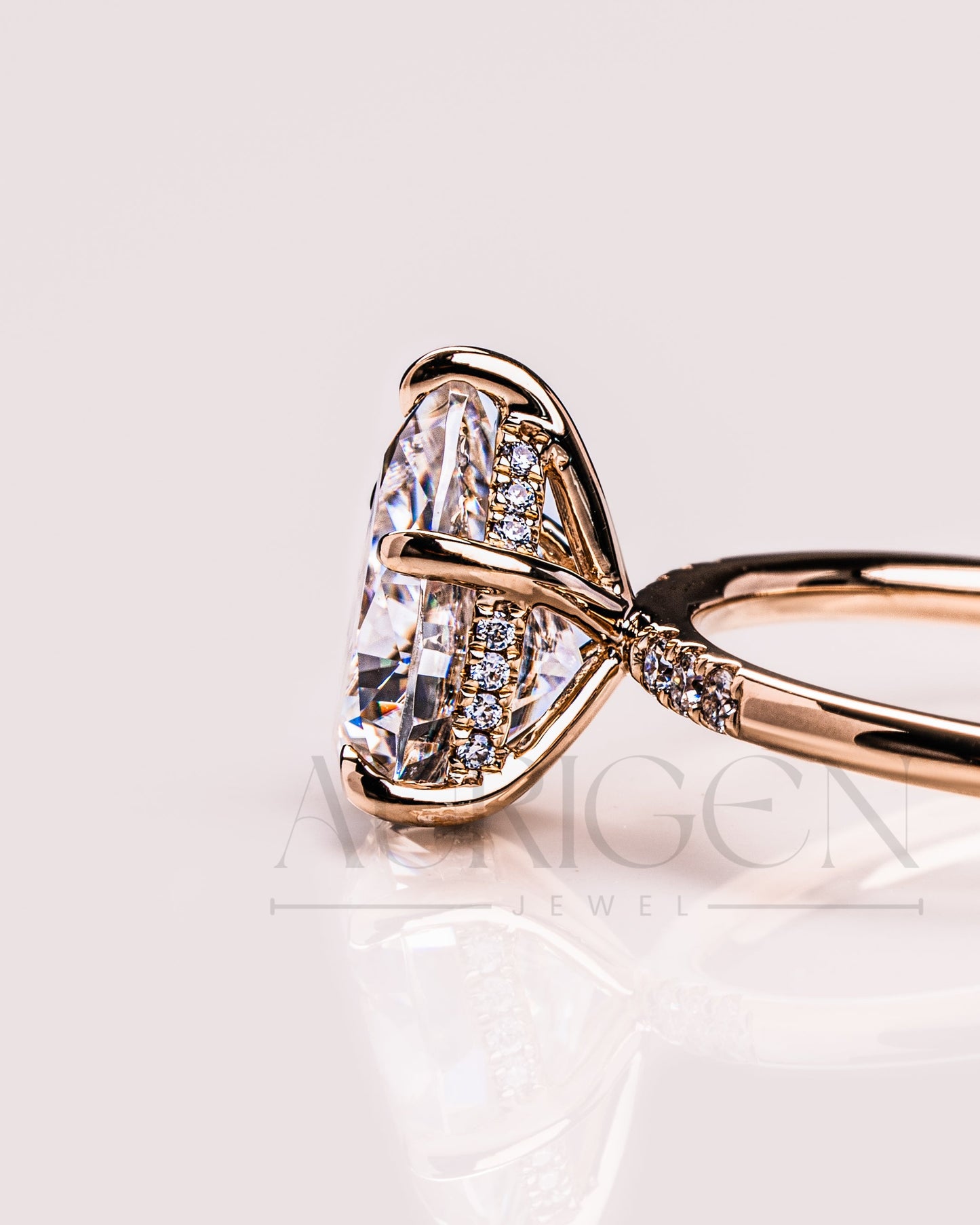 2.5 Ct Pear 5-Prong Moissanite and Leb Diamond Ring Hidden Halo With Side Diamond Ring