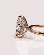 2.5 Ct Pear 5-Prong Moissanite and Leb Diamond Ring Hidden Halo With Side Diamond Ring