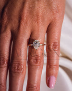 2.5 Ct Pear 5-Prong Moissanite and Leb Diamond Ring Hidden Halo With Side Diamond Ring