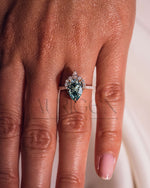 Moissanite & Lab Grown Diamond Green Pear Cut Engagement Ring With Halo and Pave