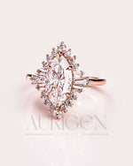 Starburst Halo Marquise Cut Engagement Ring - 14K Solid Gold