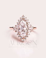 Starburst Halo Marquise Cut Engagement Ring - 14K Solid Gold