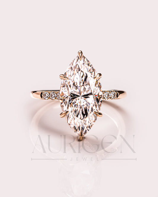 2.5 Ct Marquise Cut Moissanite Engagement Ring 6-Prong Set With Side Diamond 14K Solid Gold Ring