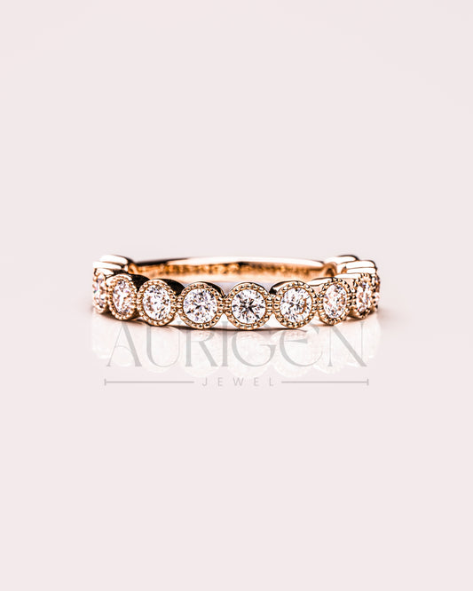 Elegant 14K Rose Gold Unique Bezel Set Round Cut Lab Grown & Moissanite Diamond Band