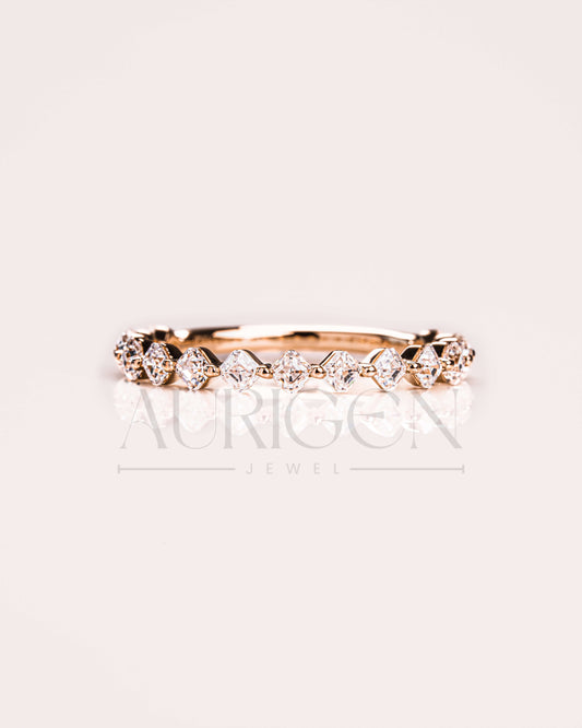 Asscher Cut Moissanite and Leb Diamond Band in 14K Solid Gold – ¾ Eternity Band
