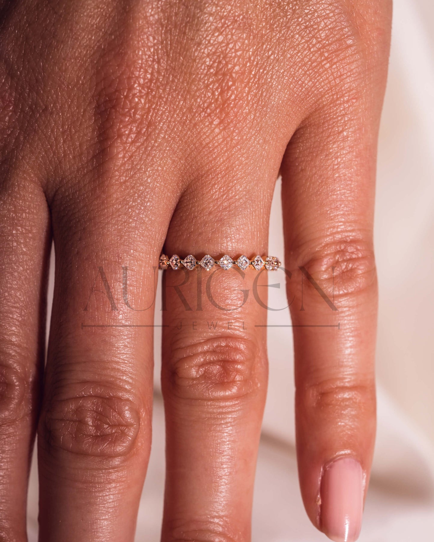 Asscher Cut Moissanite and Leb Diamond Band in 14K Solid Gold – ¾ Eternity Band