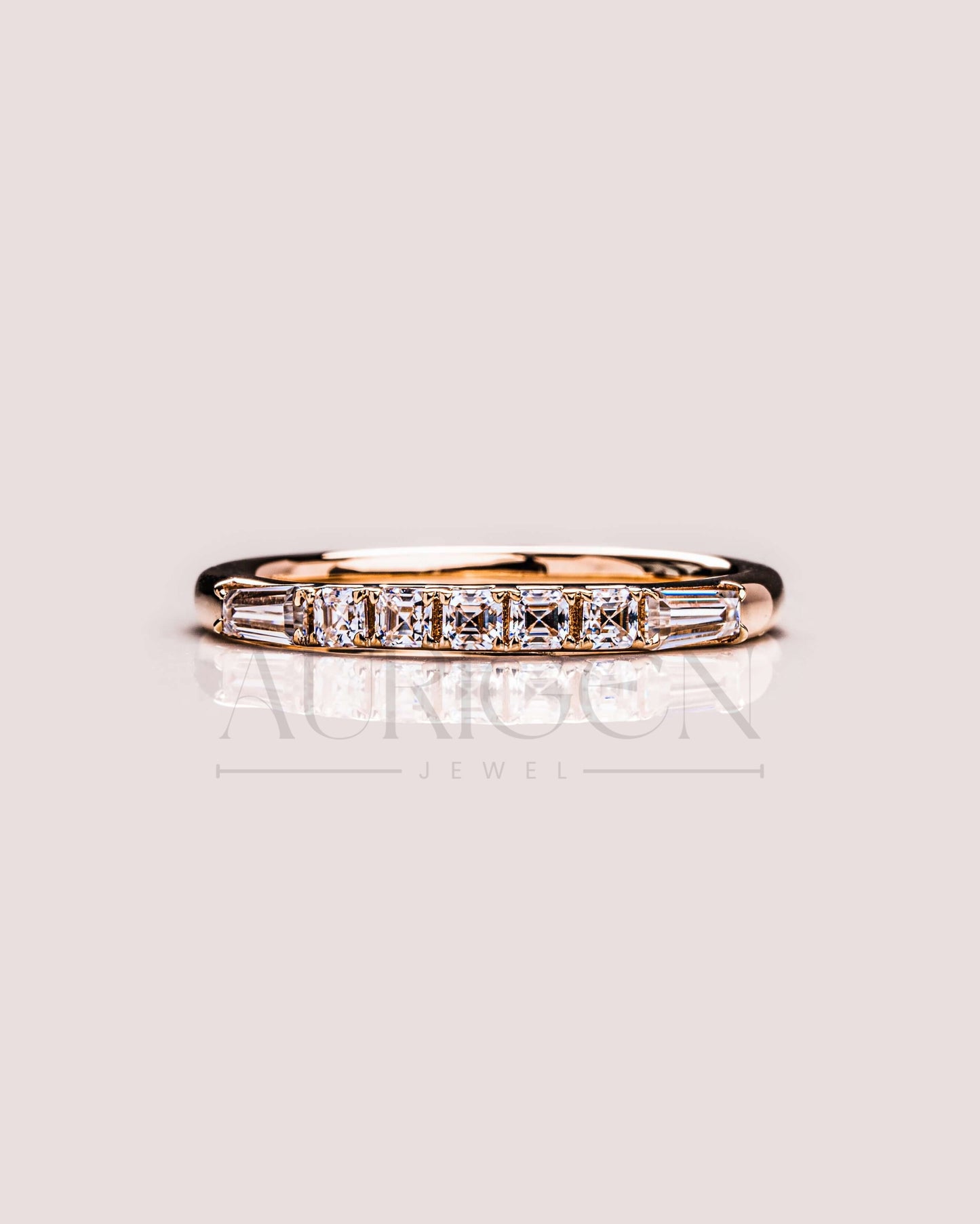 Fancy Asscher & Baguette Moissanite & Leb Diamond Band - 14k Rose Gold