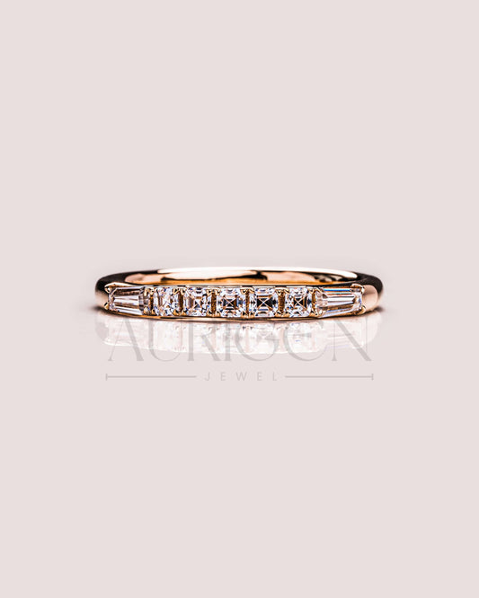 Fancy Asscher & Baguette Moissanite & Leb Diamond Band - 14k Rose Gold