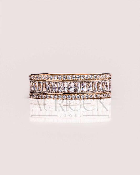 14K Yellow Gold Baguette & Round Cut Moissanite and Lab Grown Diamond Band