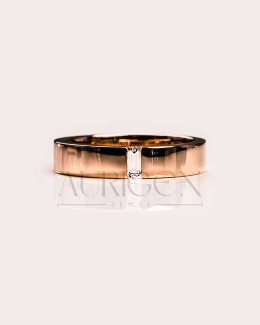 Solitaire Baguette Cut Moissanite and Lab Grown Diamond Band in 14K Rose Gold