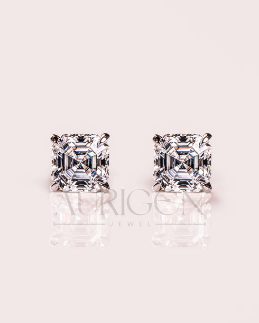 The Modern Classic: Asscher Cut Lab Grown and Moissanite Stud Earrings