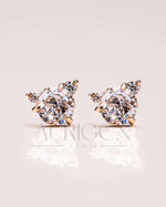 Elegant Round Rose Cut Cluster Earrings in 14k Yellow Gold