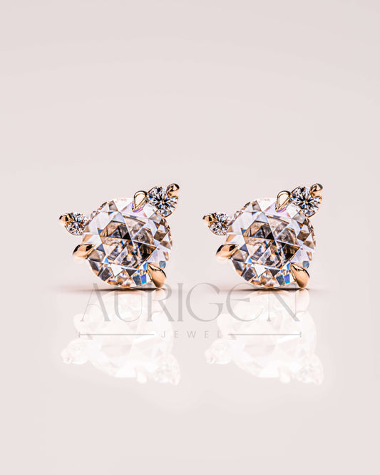 Elegant Round Rose Cut Cluster Earrings in 14k Yellow Gold