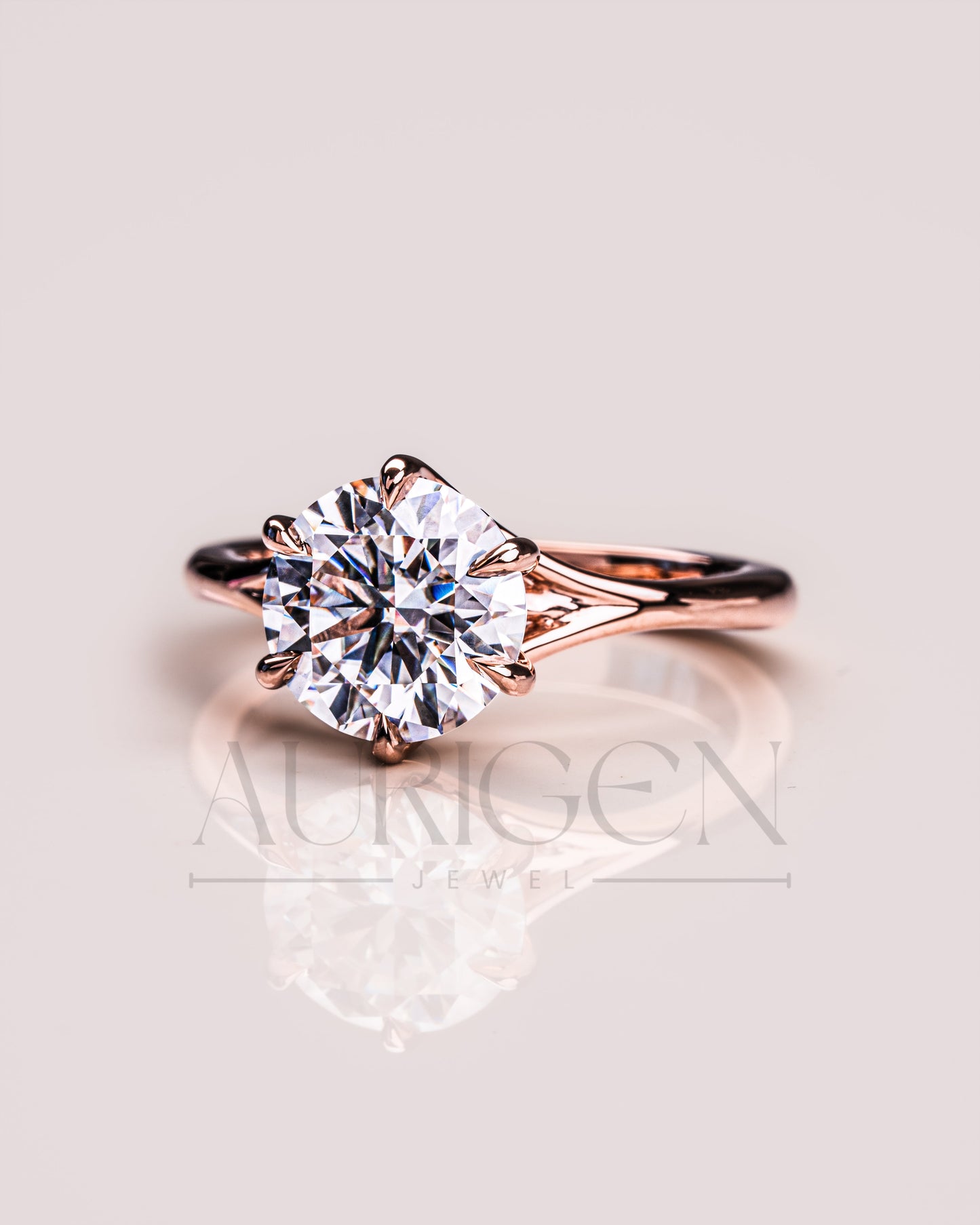 Trendy Round Cut Moissanite and Lab Grown Diamond Ring 14K Rose Gold