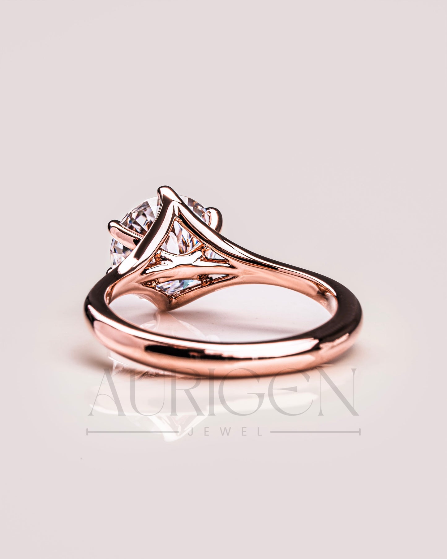 Trendy Round Cut Moissanite and Lab Grown Diamond Ring 14K Rose Gold