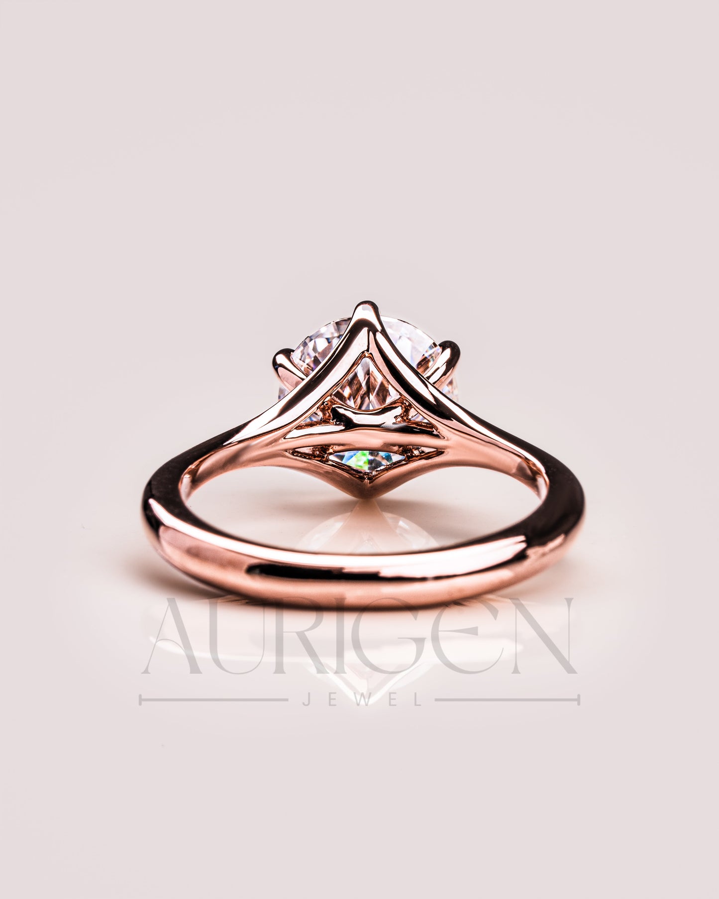 Trendy Round Cut Moissanite and Lab Grown Diamond Ring 14K Rose Gold