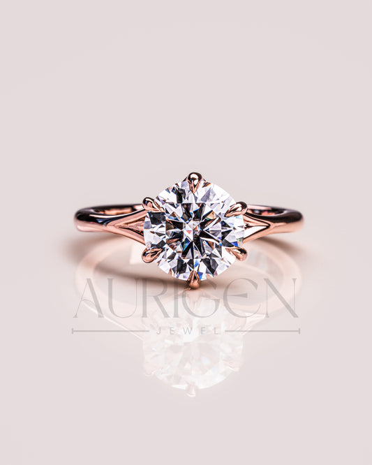 Trendy Round Cut Moissanite and Lab Grown Diamond Ring 14K Rose Gold