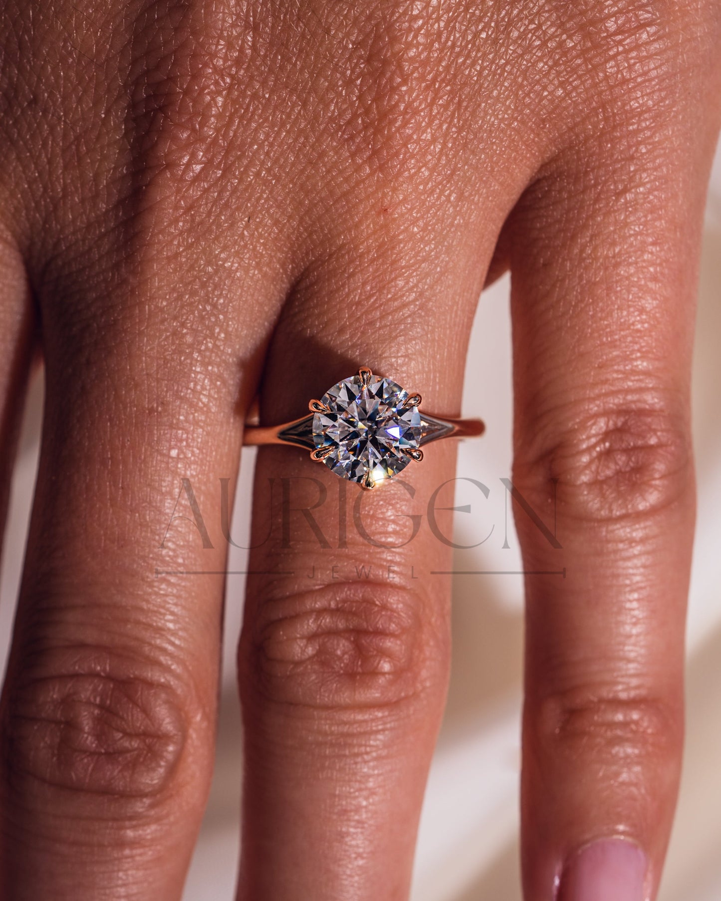 Trendy Round Cut Moissanite and Lab Grown Diamond Ring 14K Rose Gold