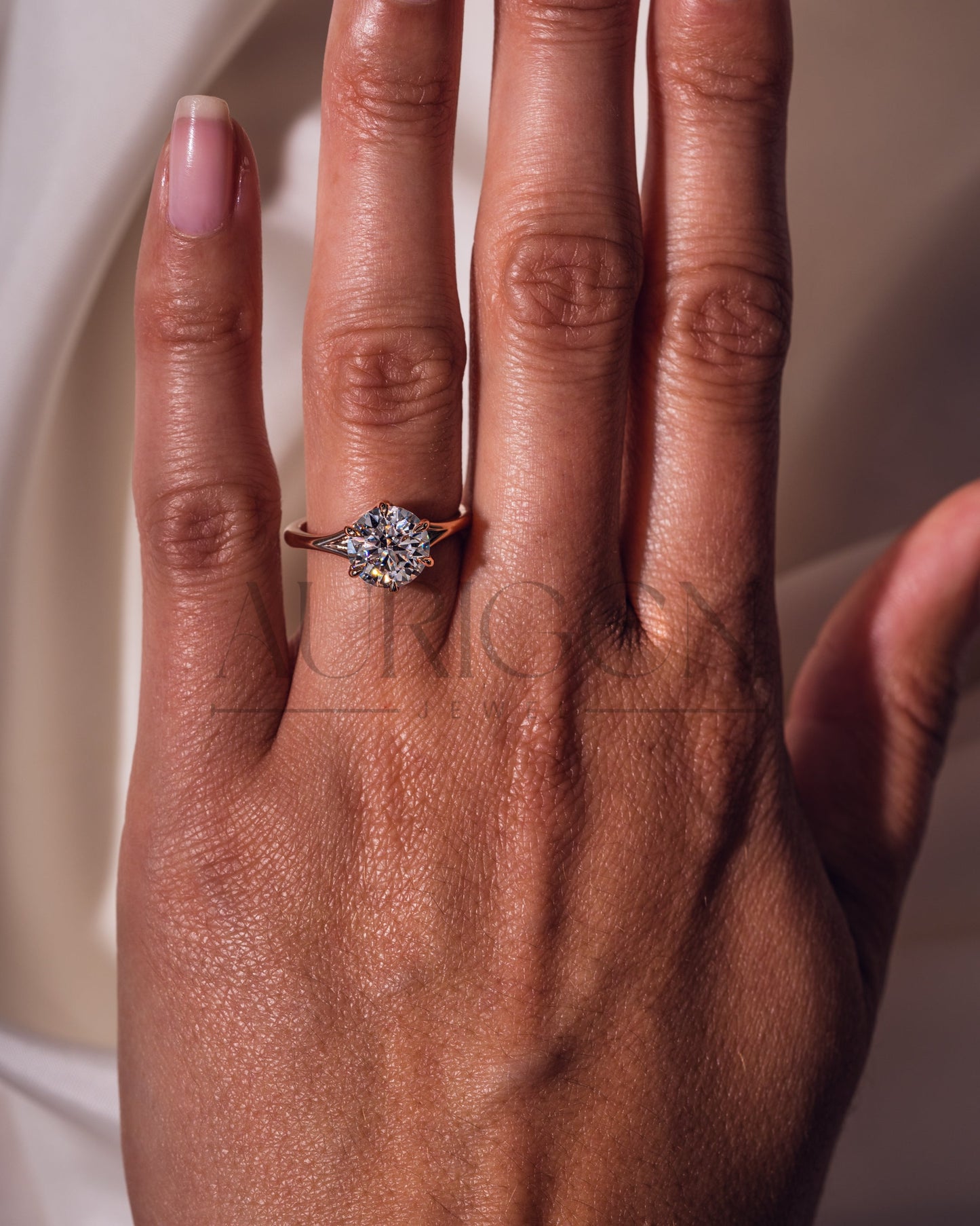 Trendy Round Cut Moissanite and Lab Grown Diamond Ring 14K Rose Gold