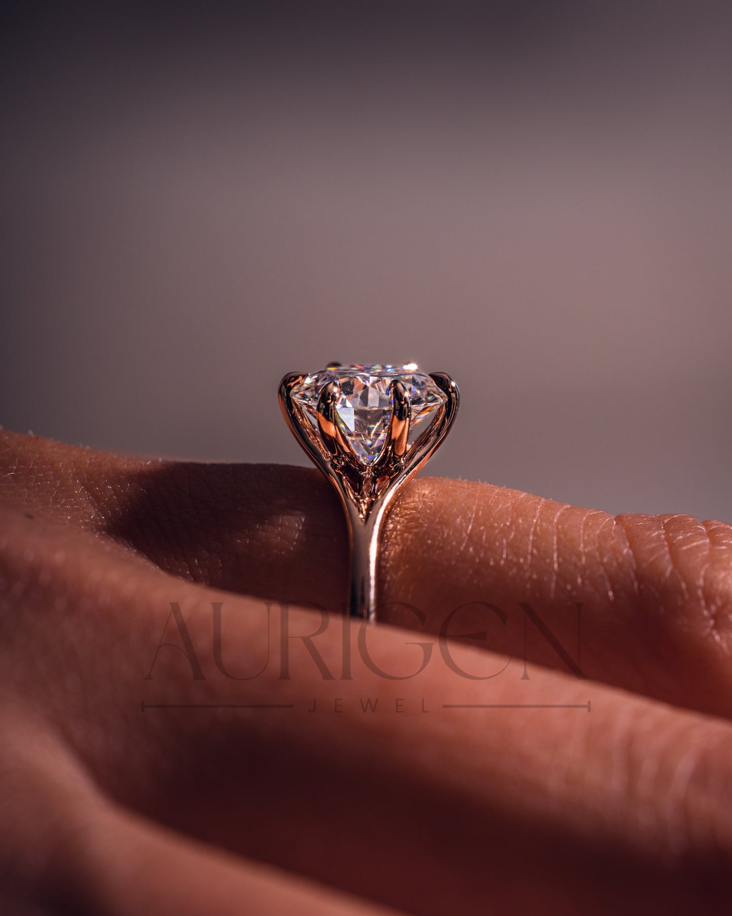Trendy Round Cut Moissanite and Lab Grown Diamond Ring 14K Rose Gold