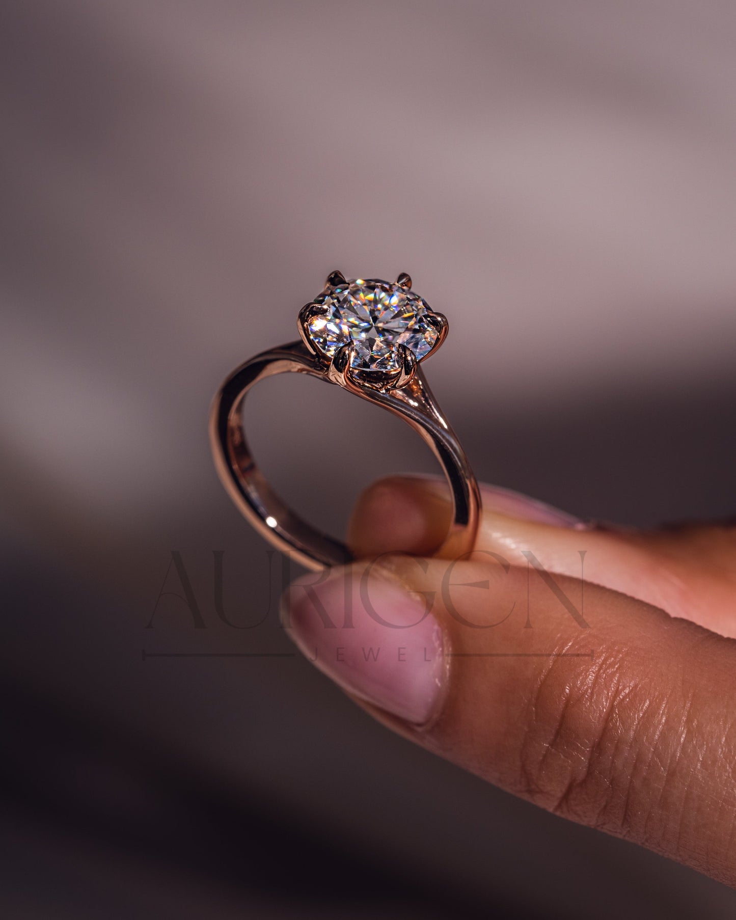 Trendy Round Cut Moissanite and Lab Grown Diamond Ring 14K Rose Gold