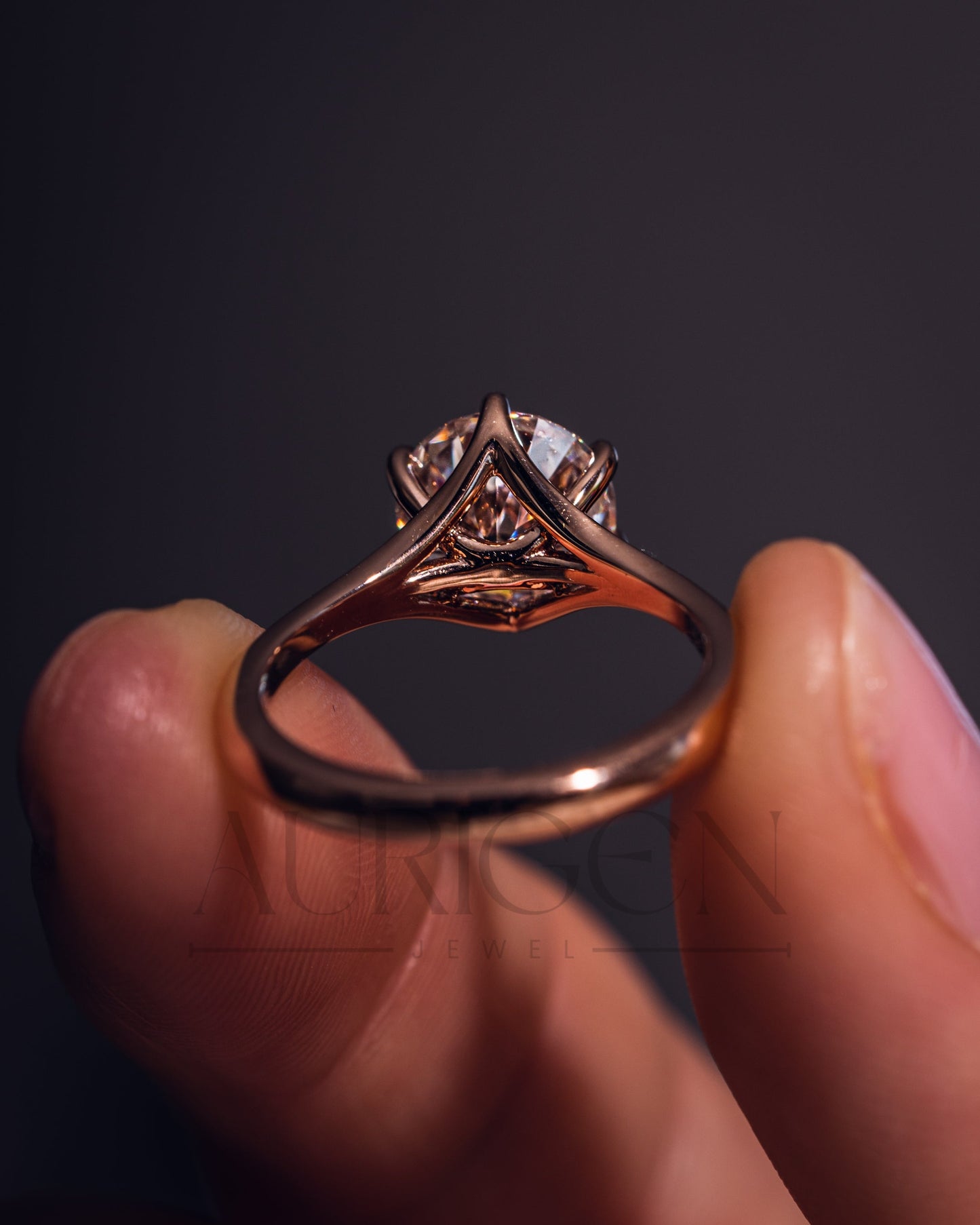 Trendy Round Cut Moissanite and Lab Grown Diamond Ring 14K Rose Gold