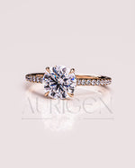 Lab Grown and Moissanite Diamond Round Cut Ring – Pave Engagement Ring in Solid Gold