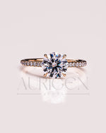 Lab Grown and Moissanite Diamond Round Cut Ring – Pave Engagement Ring in Solid Gold