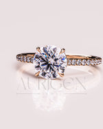Lab Grown and Moissanite Diamond Round Cut Ring – Pave Engagement Ring in Solid Gold