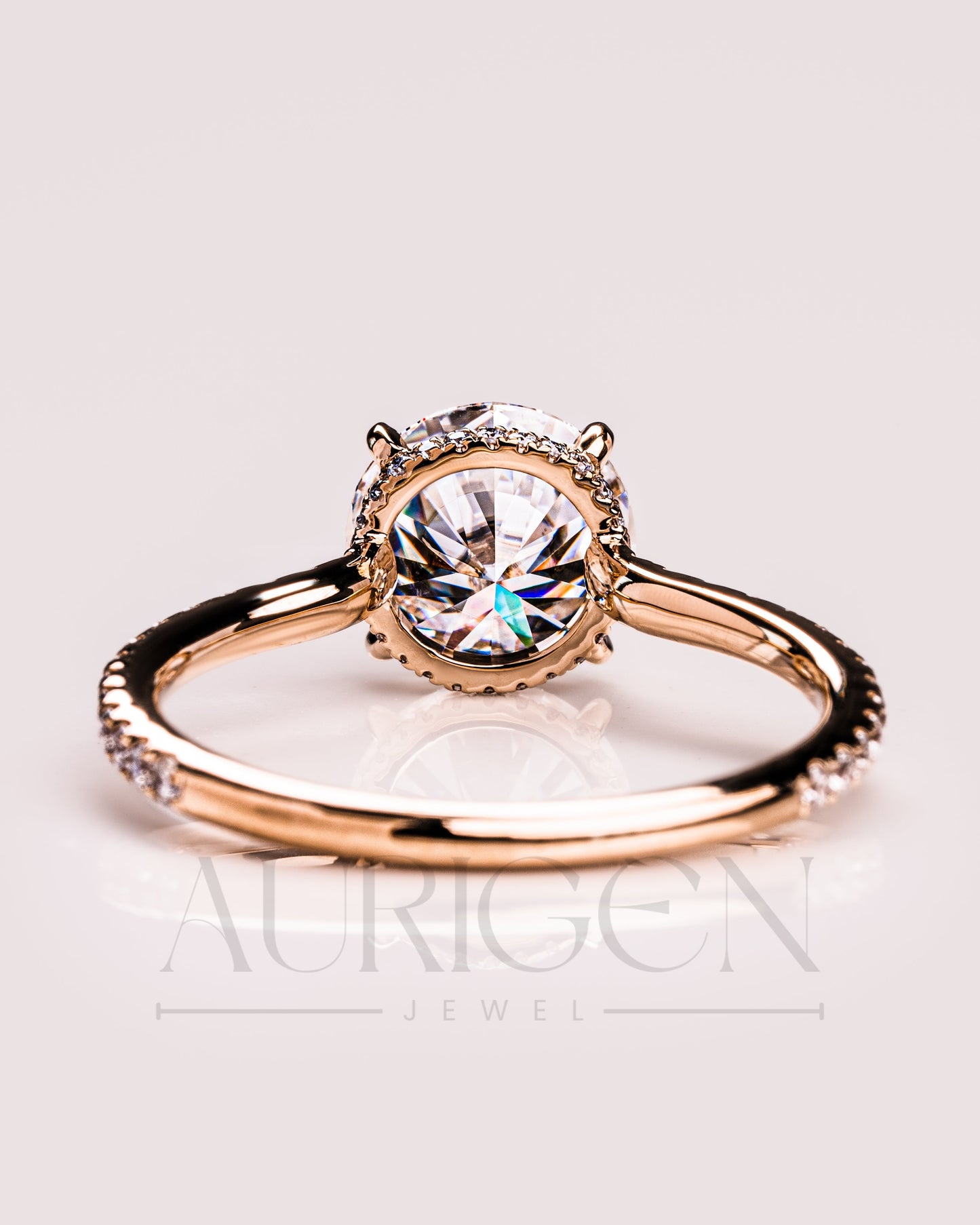 Lab Grown and Moissanite Diamond Round Cut Ring – Pave Engagement Ring in Solid Gold