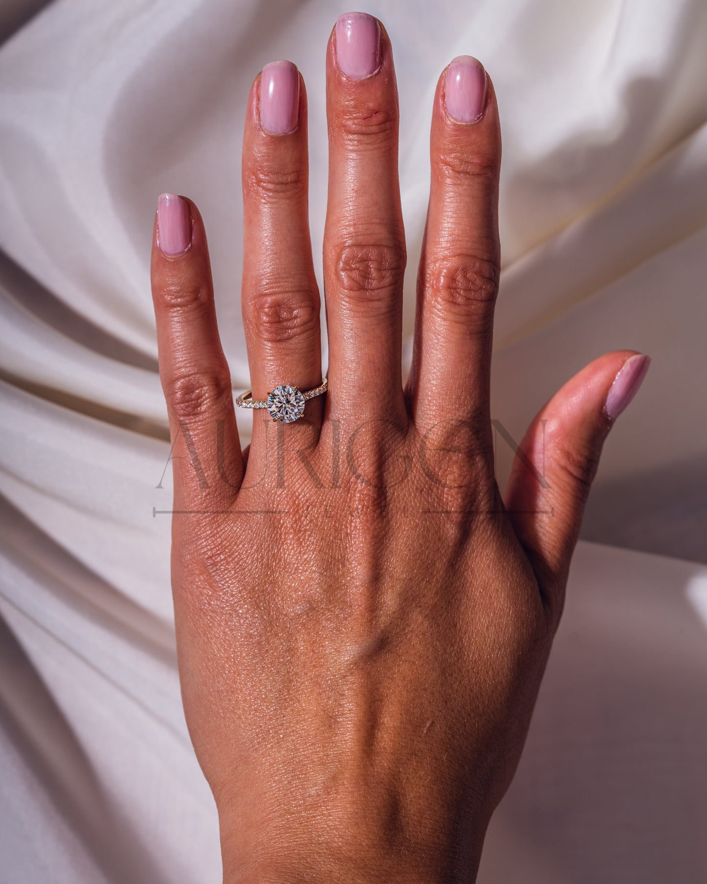 Lab Grown and Moissanite Diamond Round Cut Ring – Pave Engagement Ring in Solid Gold