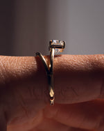 East-West Emerald Cut Solitaire Ring in Solid Gold Ring-Moissanite and Lab Grown Diamond
