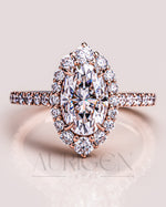 Glamorous Oval Cut Moissanite and Lab Grown Diamond Ring – Halo and Pave Setting