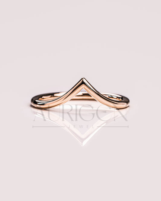 Simple 14K Solid Gold Chevron Engagement Band.