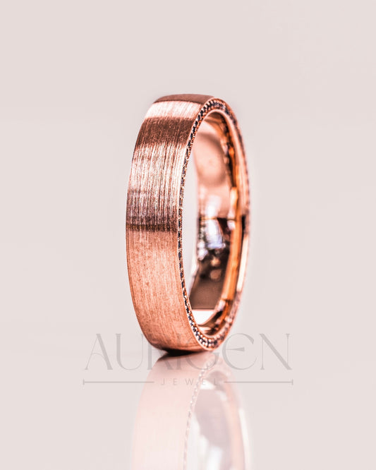 Delicate 14K Rose Gold Engagement Band-Hidden Round Lab Grown & Moissanite Diamond