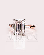 Lab Grown and Moissanite Emerald Cut Engagement Ring in Rose Gold