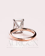 Lab Grown and Moissanite Emerald Cut Engagement Ring in Rose Gold