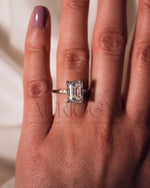 Lab Grown and Moissanite Emerald Cut Engagement Ring in Rose Gold