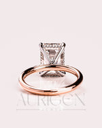 Lab Grown and Moissanite Emerald Cut Engagement Ring in Rose Gold