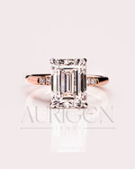 Lab Grown and Moissanite Emerald Cut Engagement Ring in Rose Gold