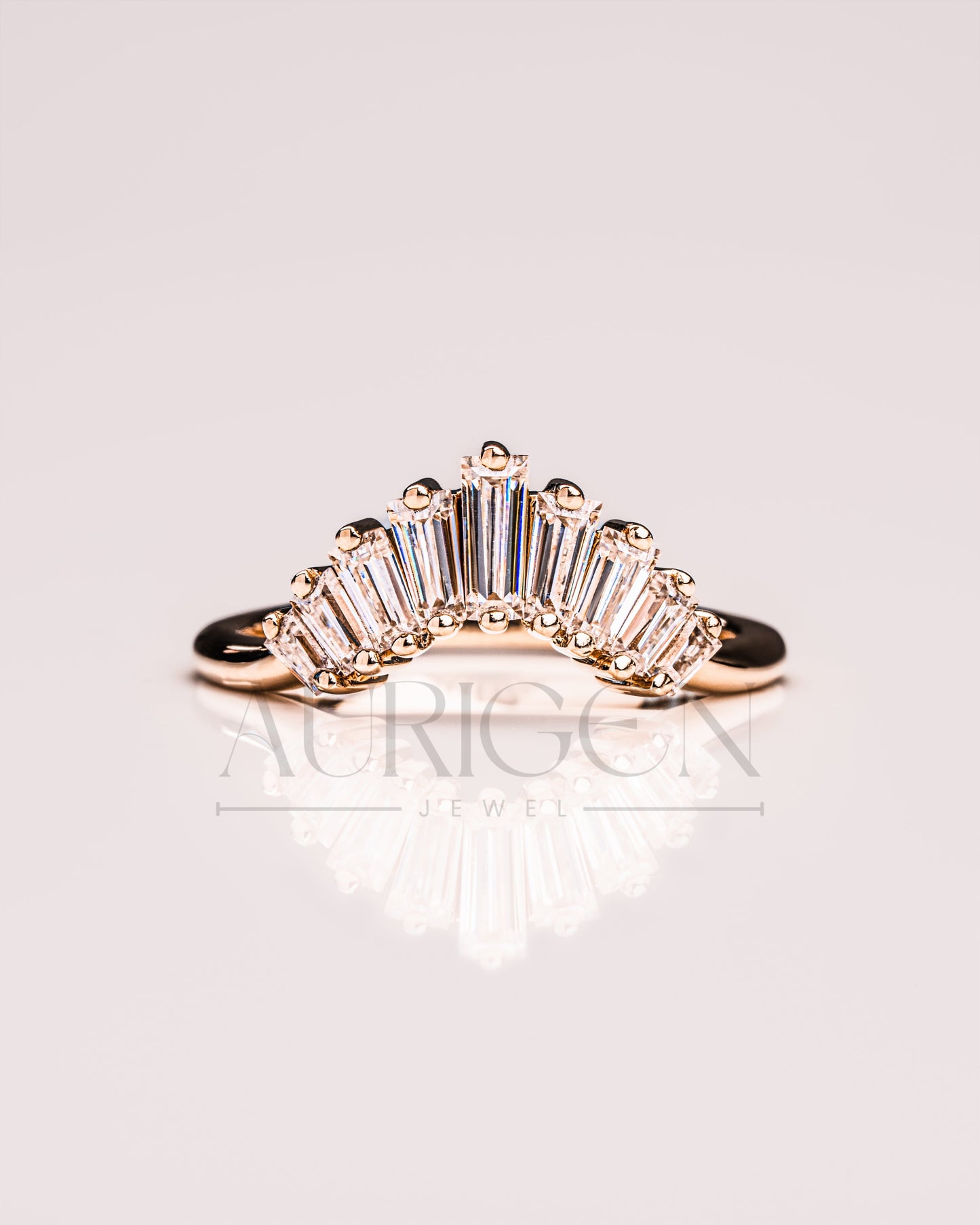 Baguette Cut Curved Designed Band-Lab Grown and Moissanite Diamond