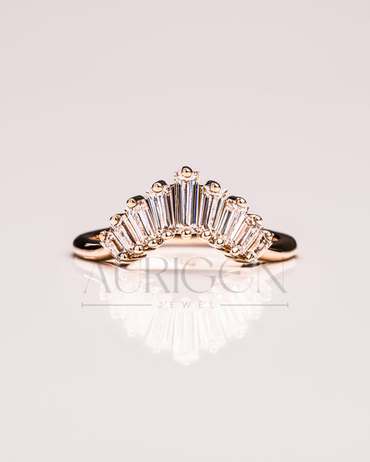 Baguette Cut Curved Designed Band-Lab Grown and Moissanite Diamond