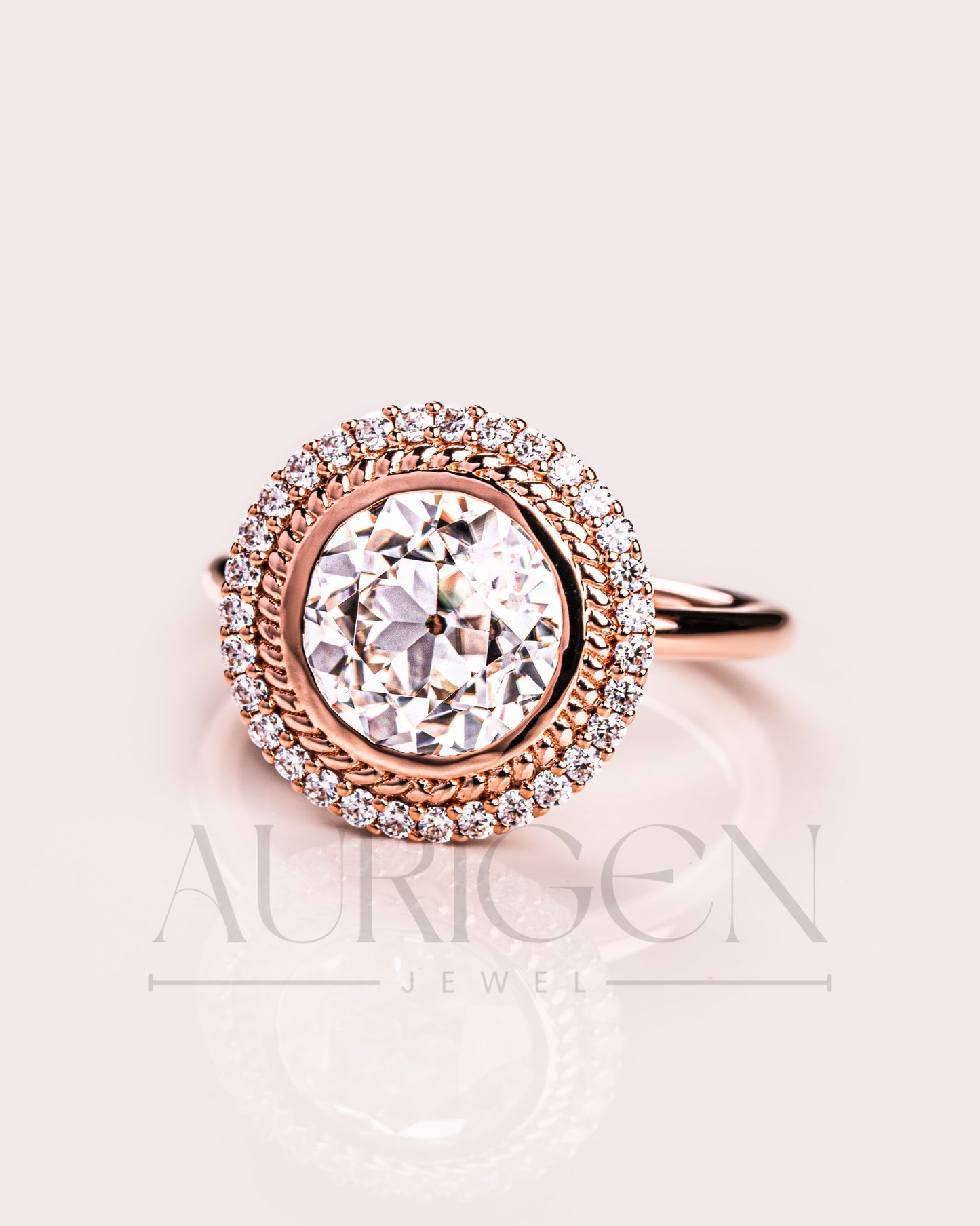 Brilliant Round Cut Moissanite and Lab Grown Diamond Bezel Setting Ring With Halo