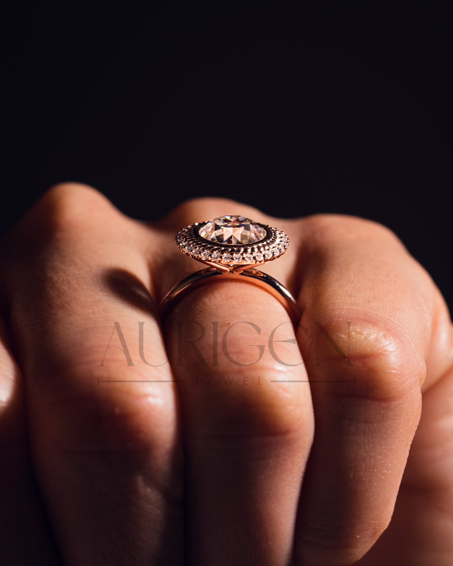 Brilliant Round Cut Moissanite and Lab Grown Diamond Bezel Setting Ring With Halo