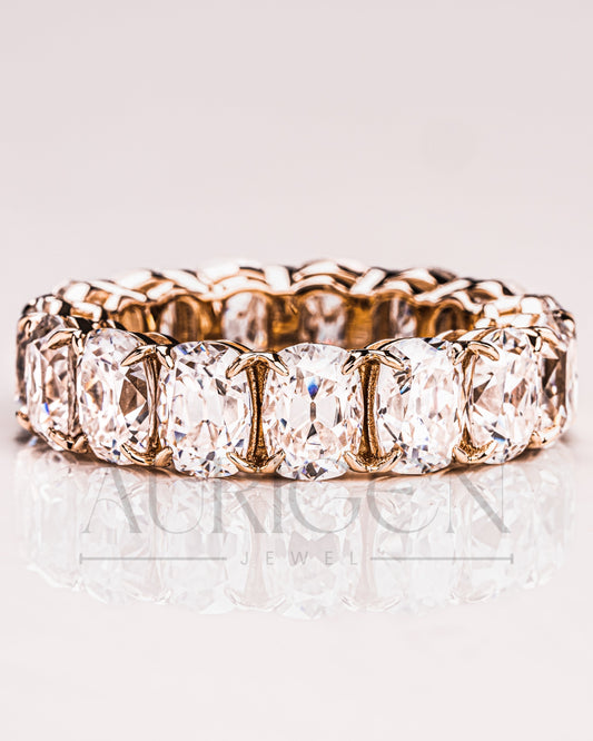 Luxurious Elongated Cushion Moissanite & Leb Diamond Full Eternity Band in 14K Solid Gold