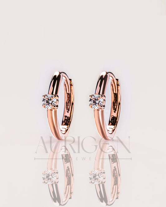 Round Cut Moissanite and Lab Grown Diamond 14k Rose Gold Huggie Hoop Earrings